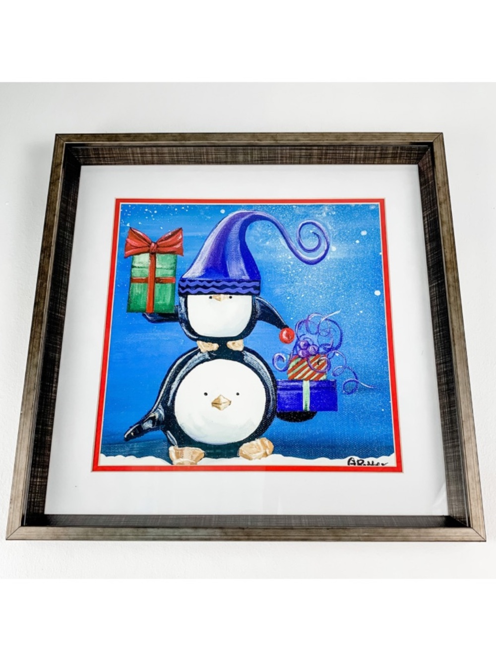 Framed penguin print Christmas print Paddison and Friends II, artist Gina Ritter